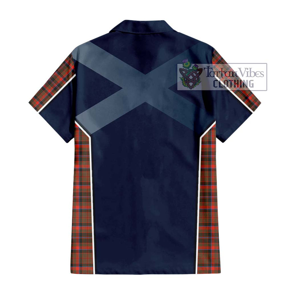 Cumming Hunting Weathered Tartan Short Sleeve Button Shirt with Family Crest and Lion Rampant Vibes Sport Style - Tartan Vibes Clothing