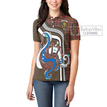 Cumming Hunting Weathered Tartan Women's Polo Shirt with Epic Bagpipe Style