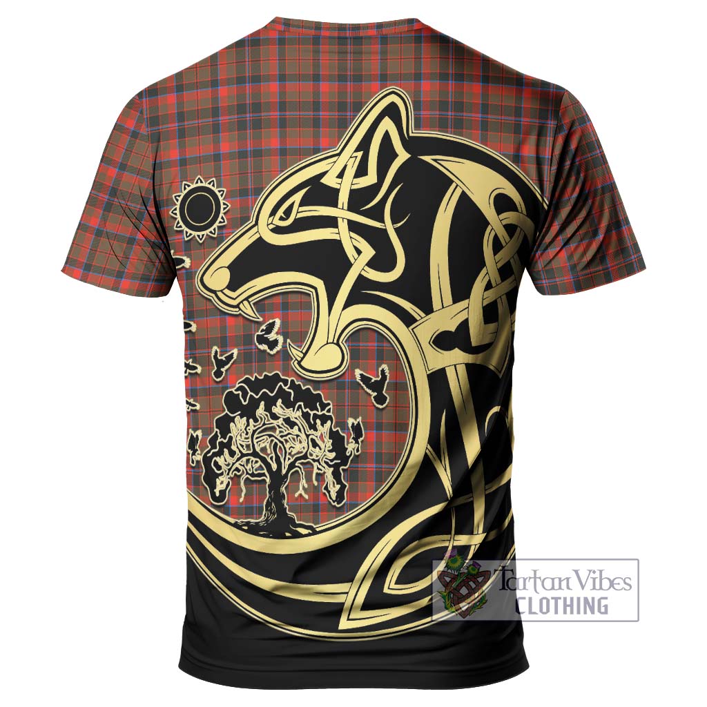 Cumming Hunting Weathered Tartan T-Shirt with Family Crest Celtic Wolf Style - Tartan Vibes Clothing