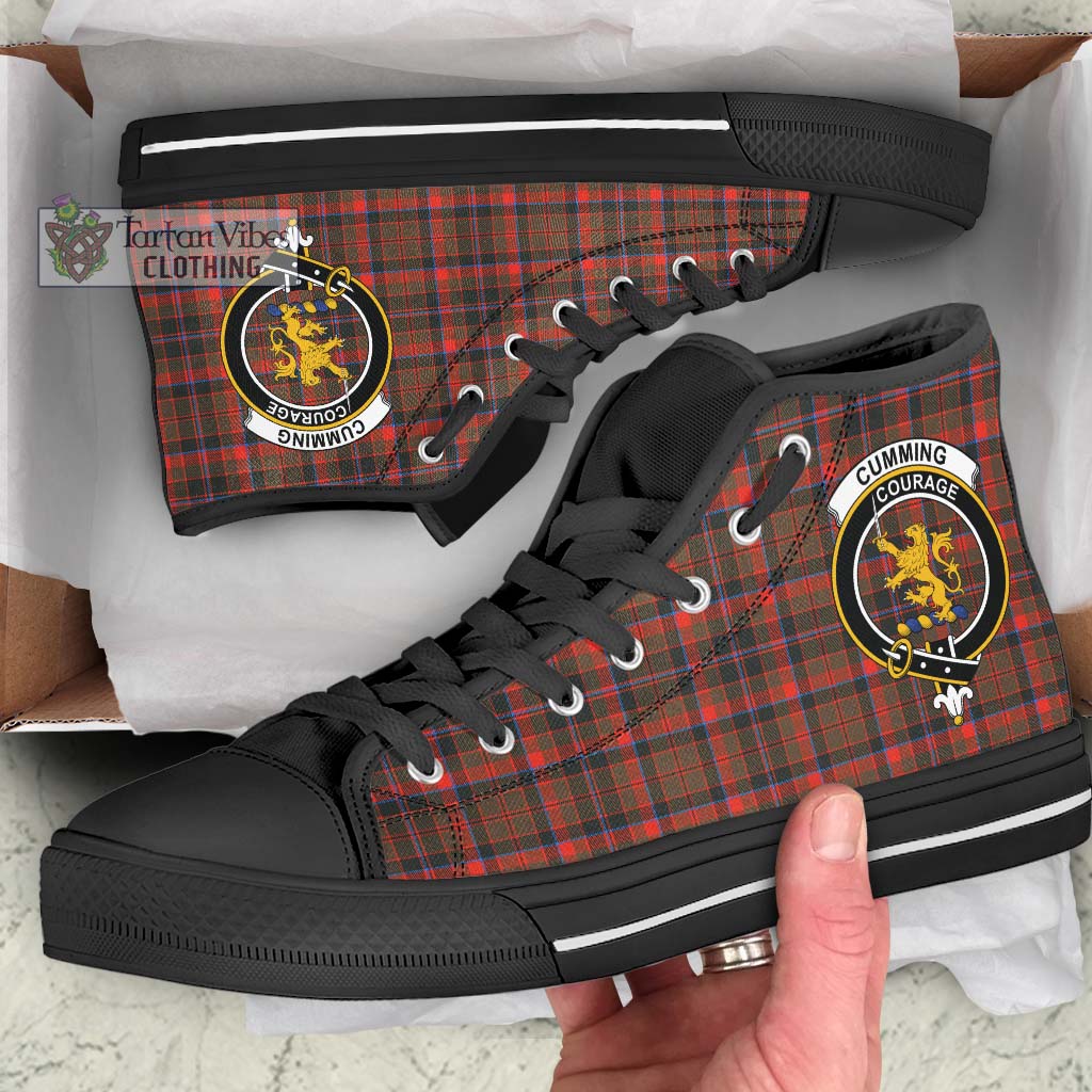 Tartan Vibes Clothing Cumming Hunting Weathered Tartan High Top Shoes with Family Crest