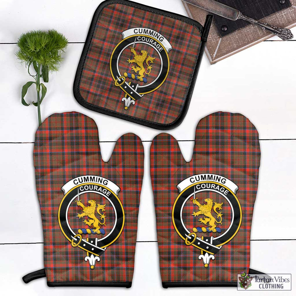 Cumming Hunting Weathered Tartan Combo Oven Mitt & Pot-Holder with Family Crest Combo 1 Oven Mitt & 1 Pot-Holder Black - Tartan Vibes Clothing