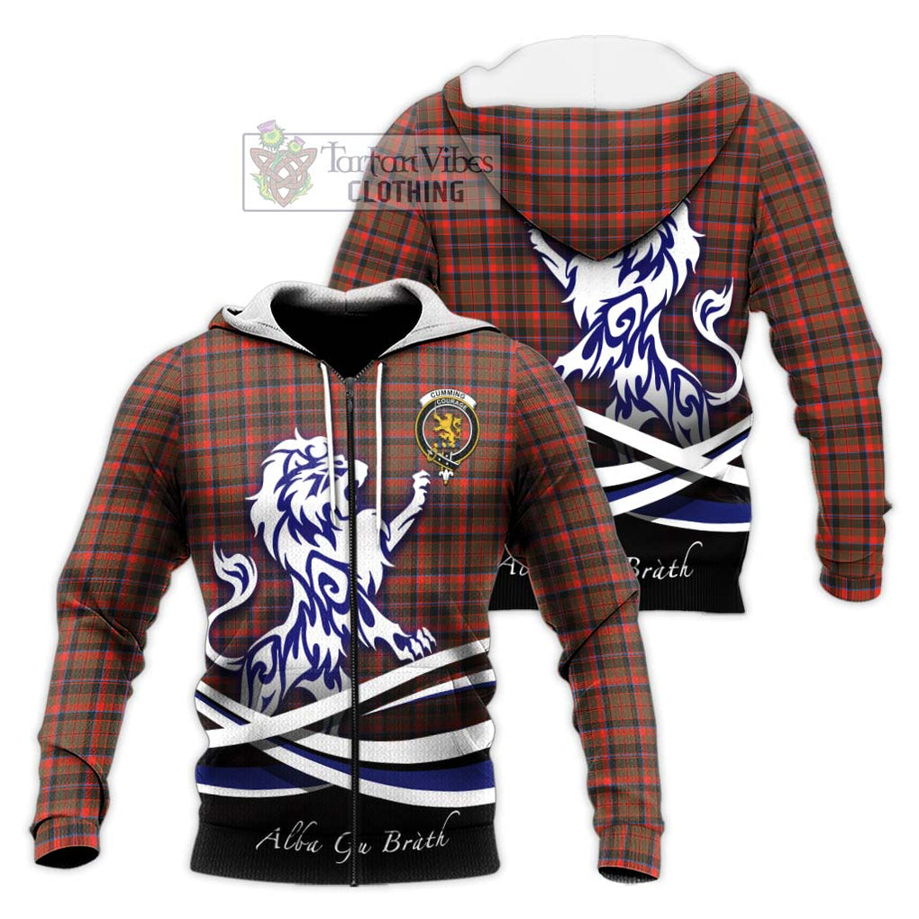 Cumming Hunting Weathered Tartan Knitted Hoodie with Alba Gu Brath Regal Lion Emblem Unisex Knitted Zip Hoodie - Tartanvibesclothing Shop