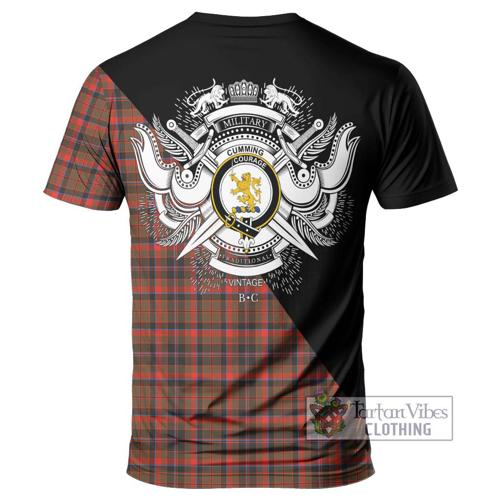 Cumming Hunting Weathered Tartan T-Shirt with Family Crest and Military Logo Style - Tartanvibesclothing Shop