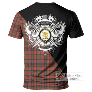 Cumming Hunting Weathered Tartan T-Shirt with Family Crest and Military Logo Style