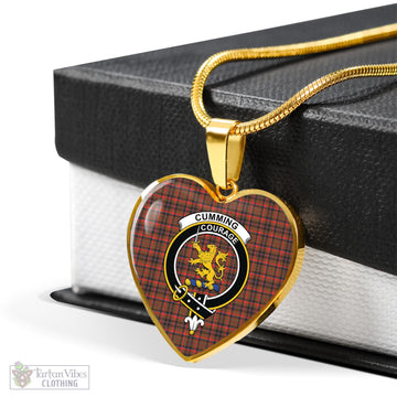 Cumming Hunting Weathered Tartan Heart Necklace with Family Crest