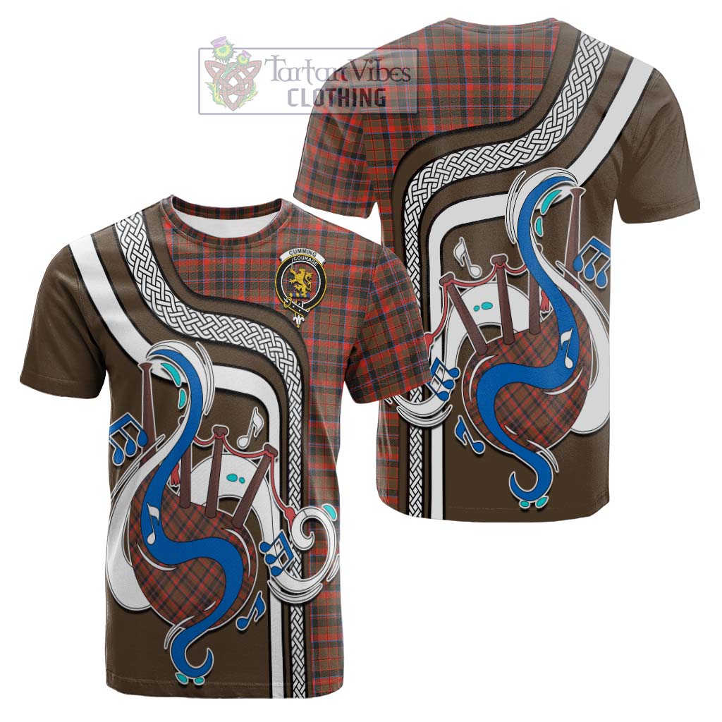 Tartan Vibes Clothing Cumming Hunting Weathered Tartan Cotton T-shirt with Epic Bagpipe Style