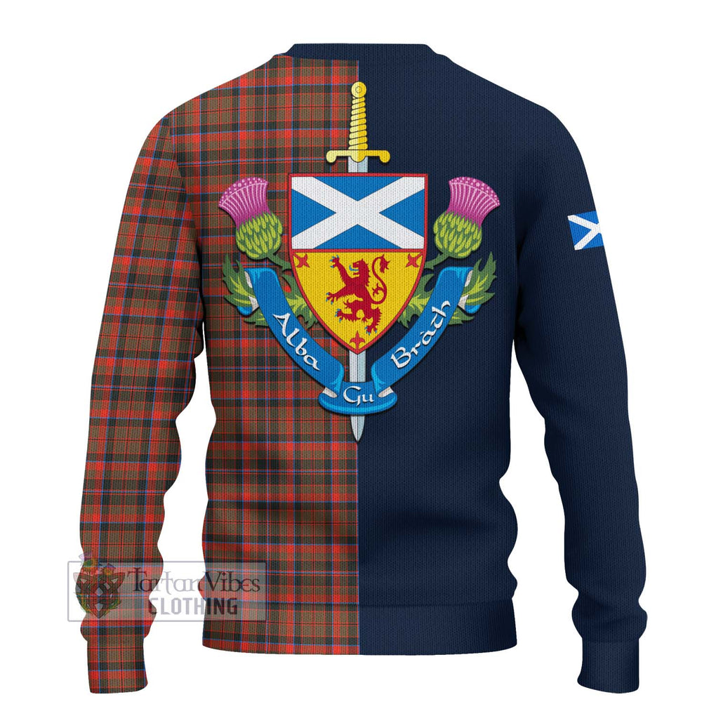 Tartan Vibes Clothing Cumming Hunting Weathered Tartan Knitted Sweater with Scottish Lion Royal Arm Half Style