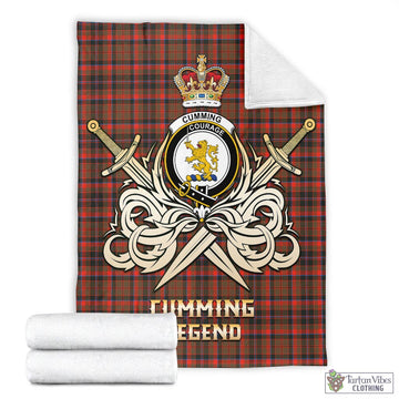 Cumming Hunting Weathered Tartan Blanket with Clan Crest and the Golden Sword of Courageous Legacy