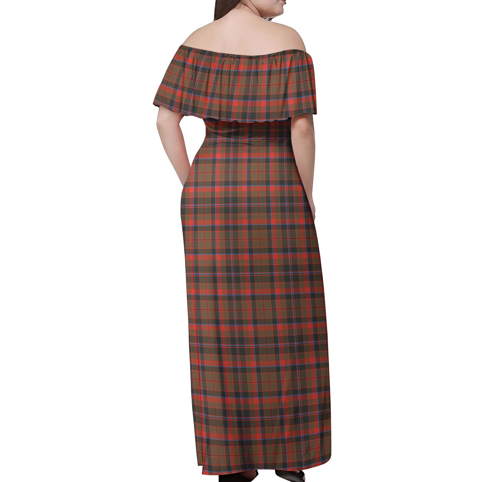 Cumming Hunting Weathered Tartan Off Shoulder Long Dress - Tartanvibesclothing