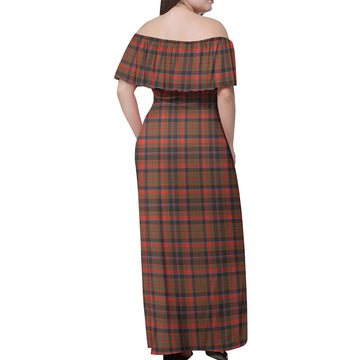 Cumming Hunting Weathered Tartan Off Shoulder Long Dress