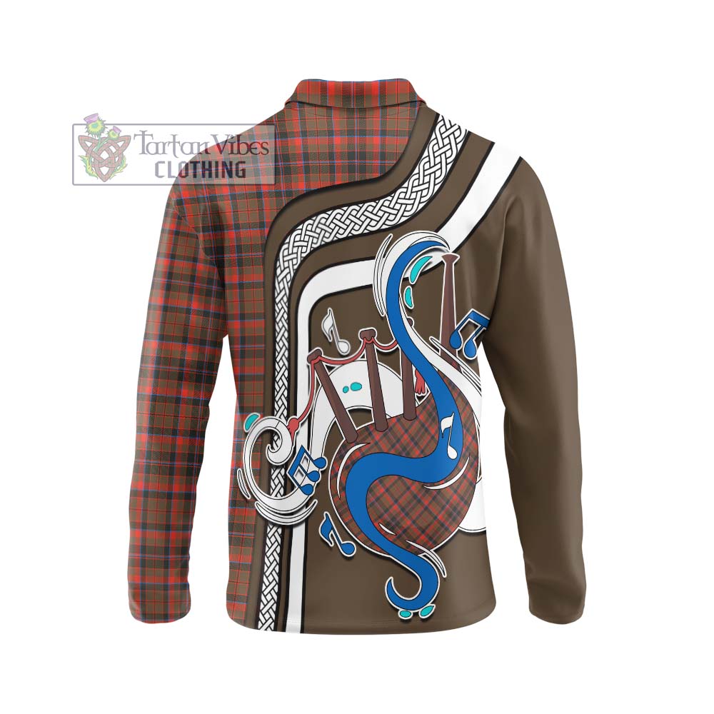 Tartan Vibes Clothing Cumming Hunting Weathered Tartan Long Sleeve Polo Shirt with Epic Bagpipe Style