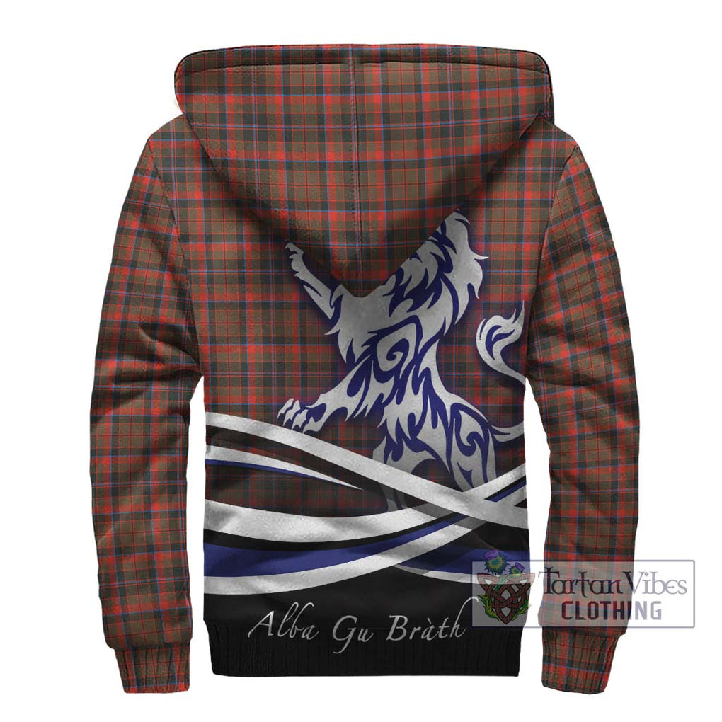 Cumming Hunting Weathered Tartan Sherpa Hoodie with Alba Gu Brath Regal Lion Emblem - Tartanvibesclothing Shop