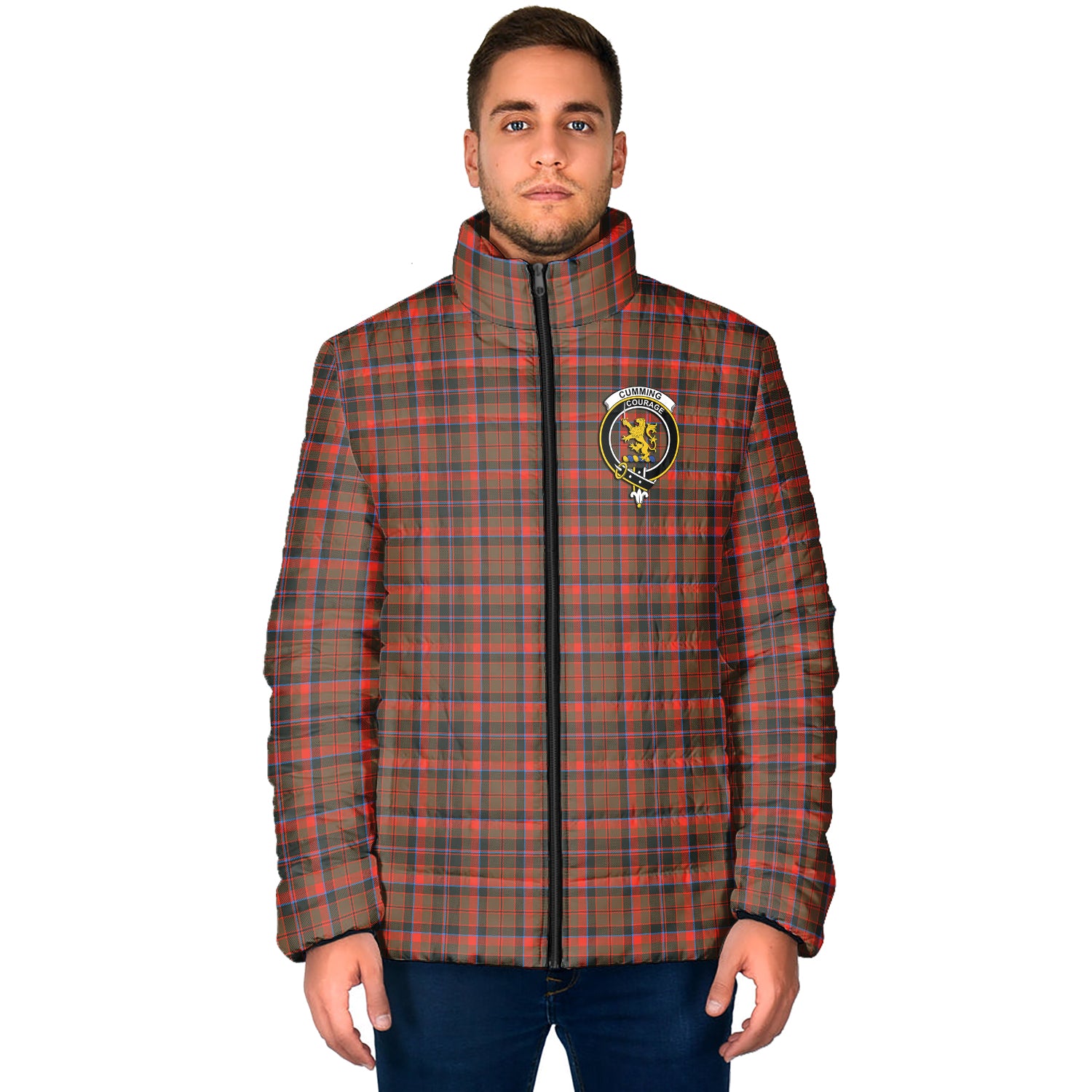 Cumming Hunting Weathered Tartan Padded Jacket with Family Crest - Tartan Vibes Clothing