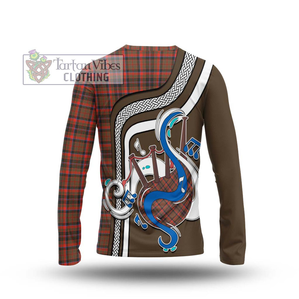 Tartan Vibes Clothing Cumming Hunting Weathered Tartan Long Sleeve T-Shirt with Epic Bagpipe Style