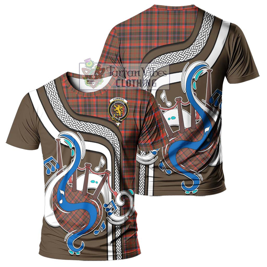 Cumming Hunting Weathered Tartan T-Shirt with Epic Bagpipe Style - Tartanvibesclothing Shop