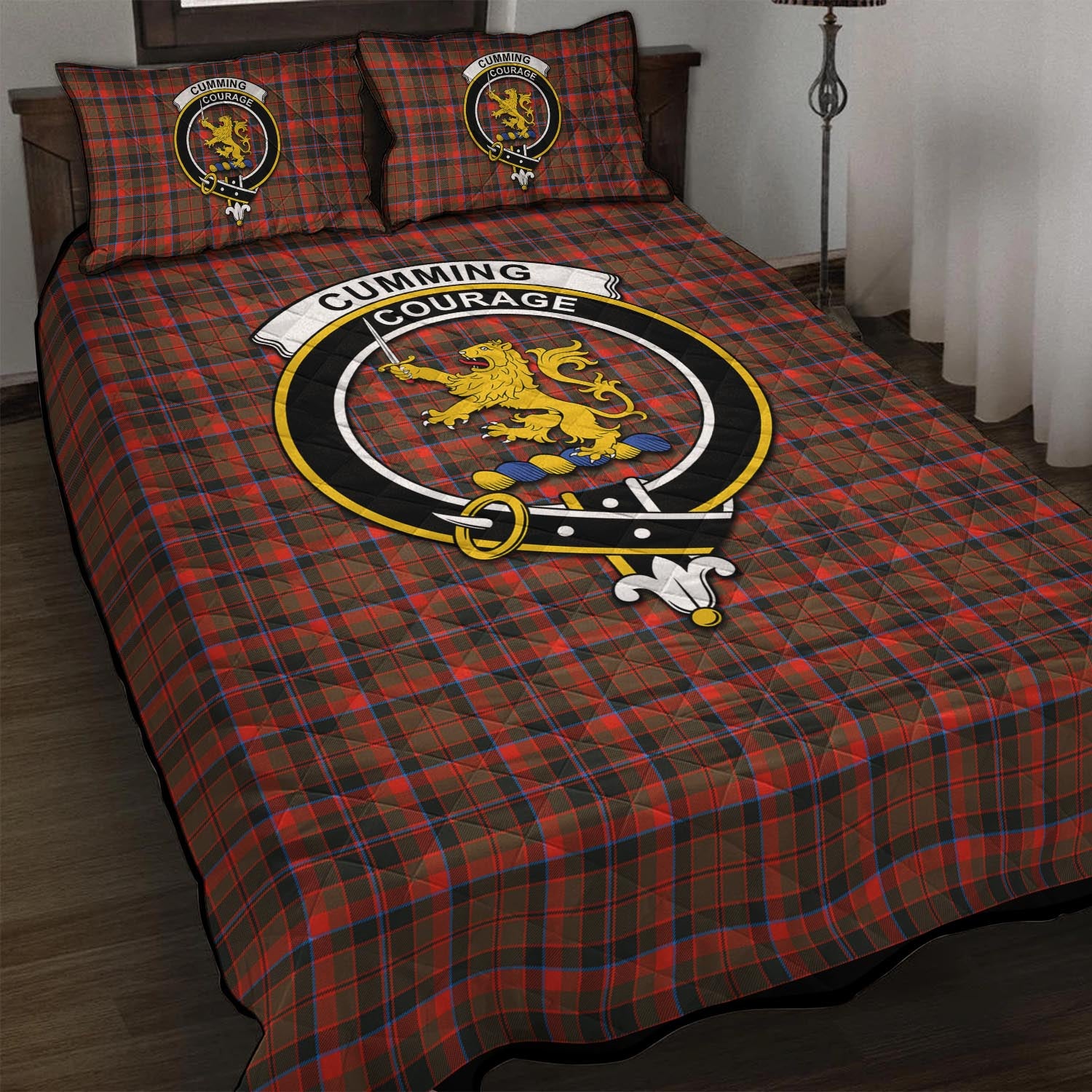 Cumming Hunting Weathered Tartan Quilt Bed Set with Family Crest - Tartan Vibes Clothing