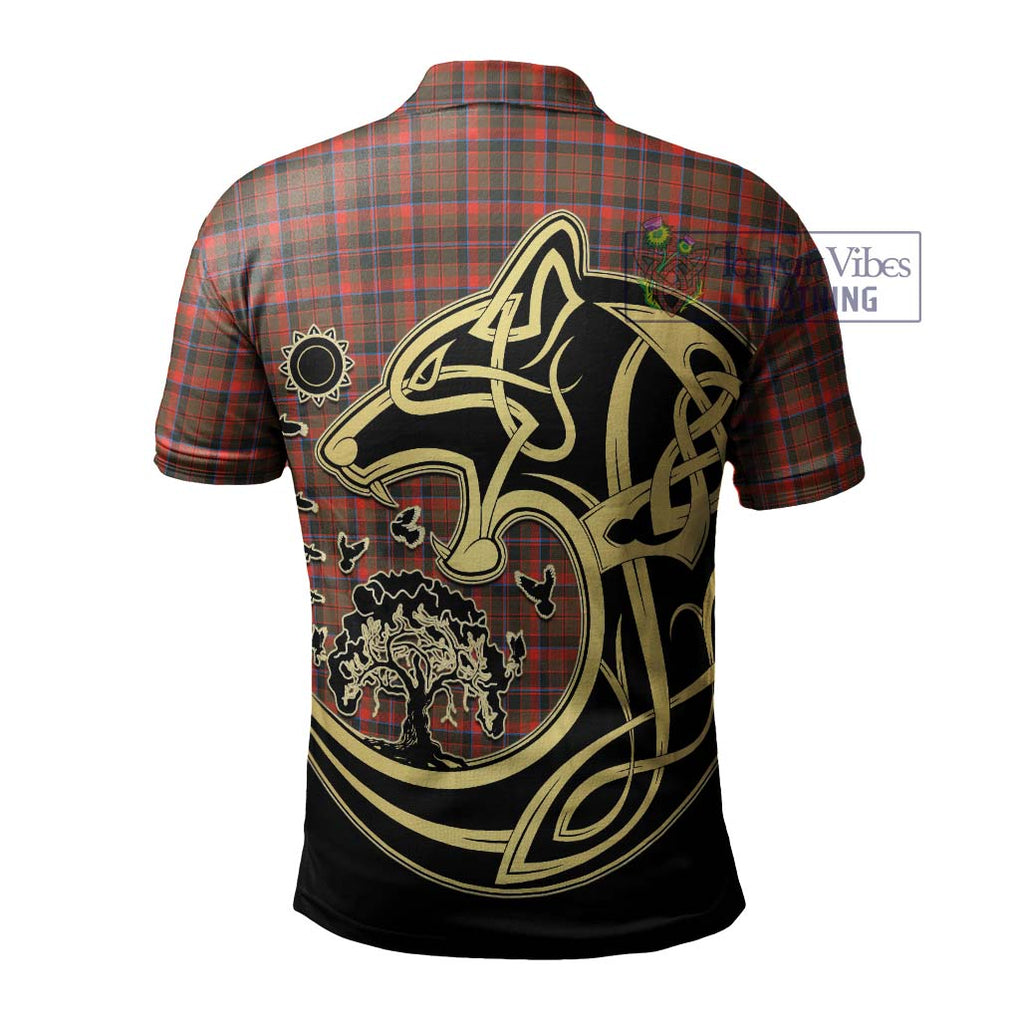 Cumming Hunting Weathered Tartan Polo Shirt with Family Crest Celtic Wolf Style - Tartanvibesclothing Shop