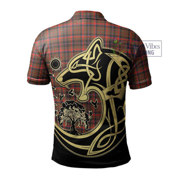 Cumming Hunting Weathered Tartan Polo Shirt with Family Crest Celtic Wolf Style