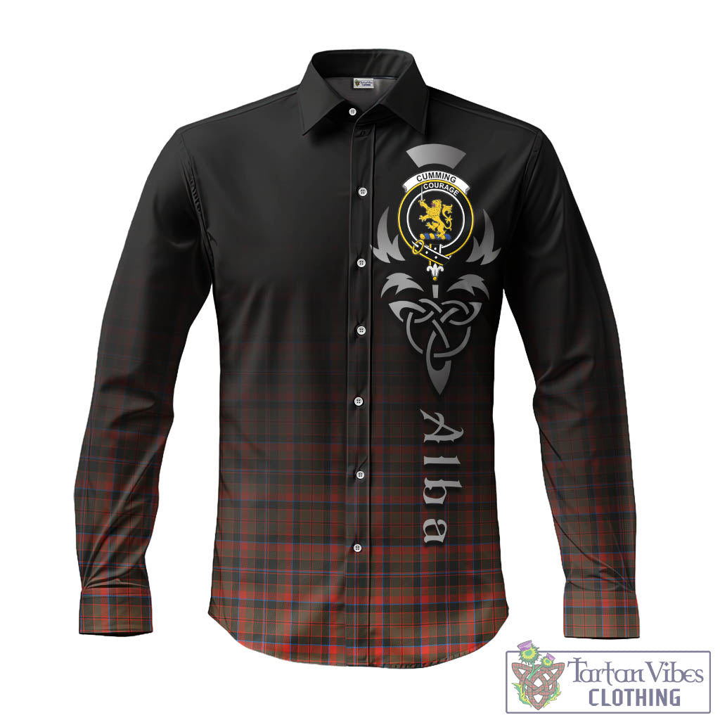 Tartan Vibes Clothing Cumming Hunting Weathered Tartan Long Sleeve Button Up Featuring Alba Gu Brath Family Crest Celtic Inspired