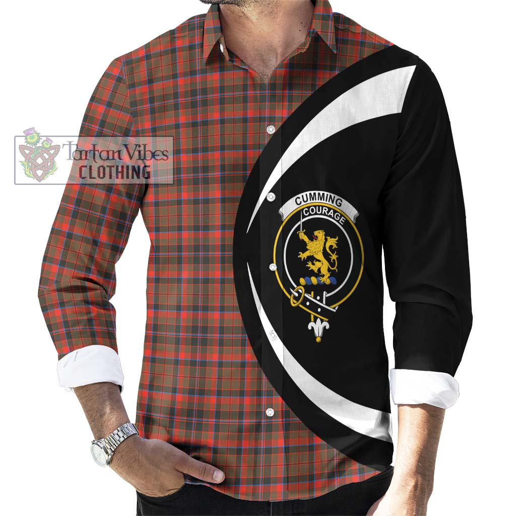 Cumming Hunting Weathered Tartan Long Sleeve Button Up with Family Crest Circle Style - Tartan Vibes Clothing