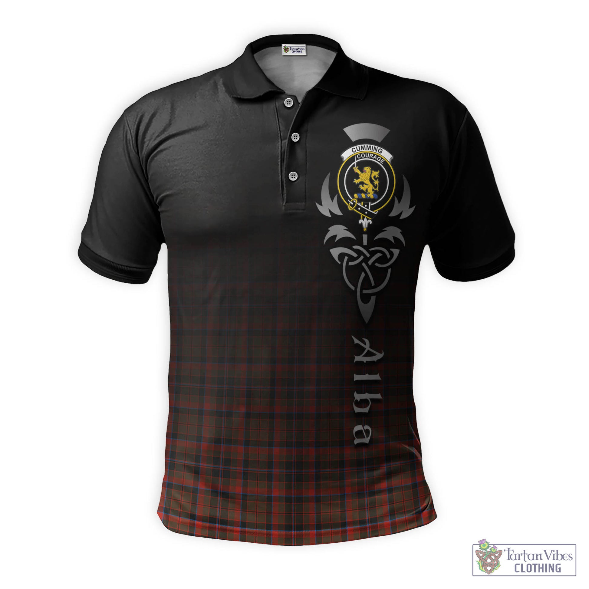 Tartan Vibes Clothing Cumming Hunting Weathered Tartan Polo Shirt Featuring Alba Gu Brath Family Crest Celtic Inspired