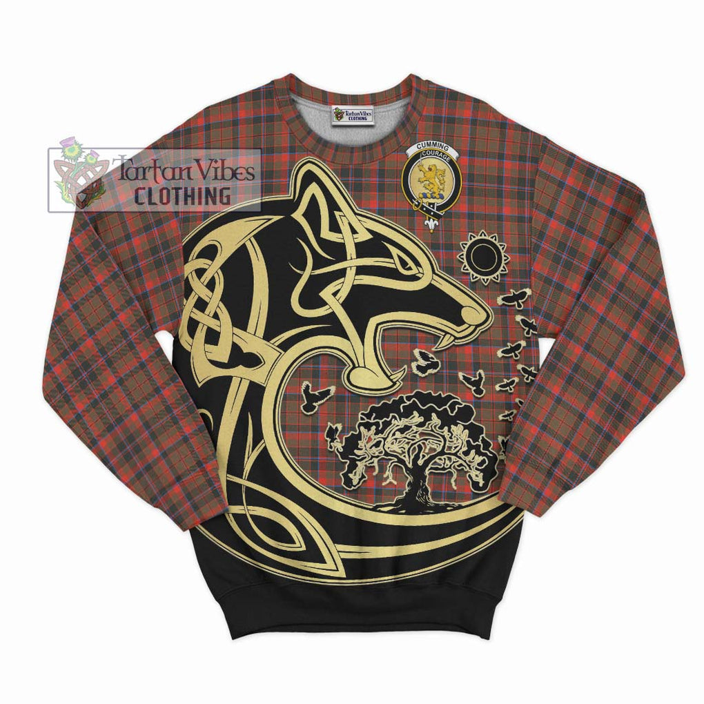 Cumming Hunting Weathered Tartan Sweatshirt with Family Crest Celtic Wolf Style - Tartan Vibes Clothing