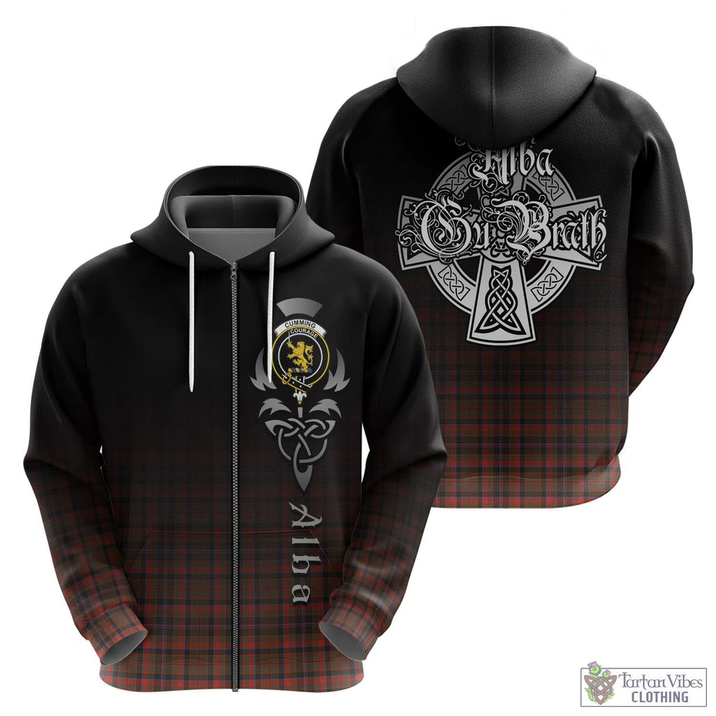 Tartan Vibes Clothing Cumming Hunting Weathered Tartan Hoodie Featuring Alba Gu Brath Family Crest Celtic Inspired