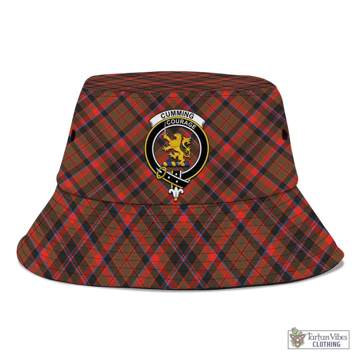 Tartan Vibes Clothing Cumming Hunting Weathered Tartan Bucket Hat with Family Crest