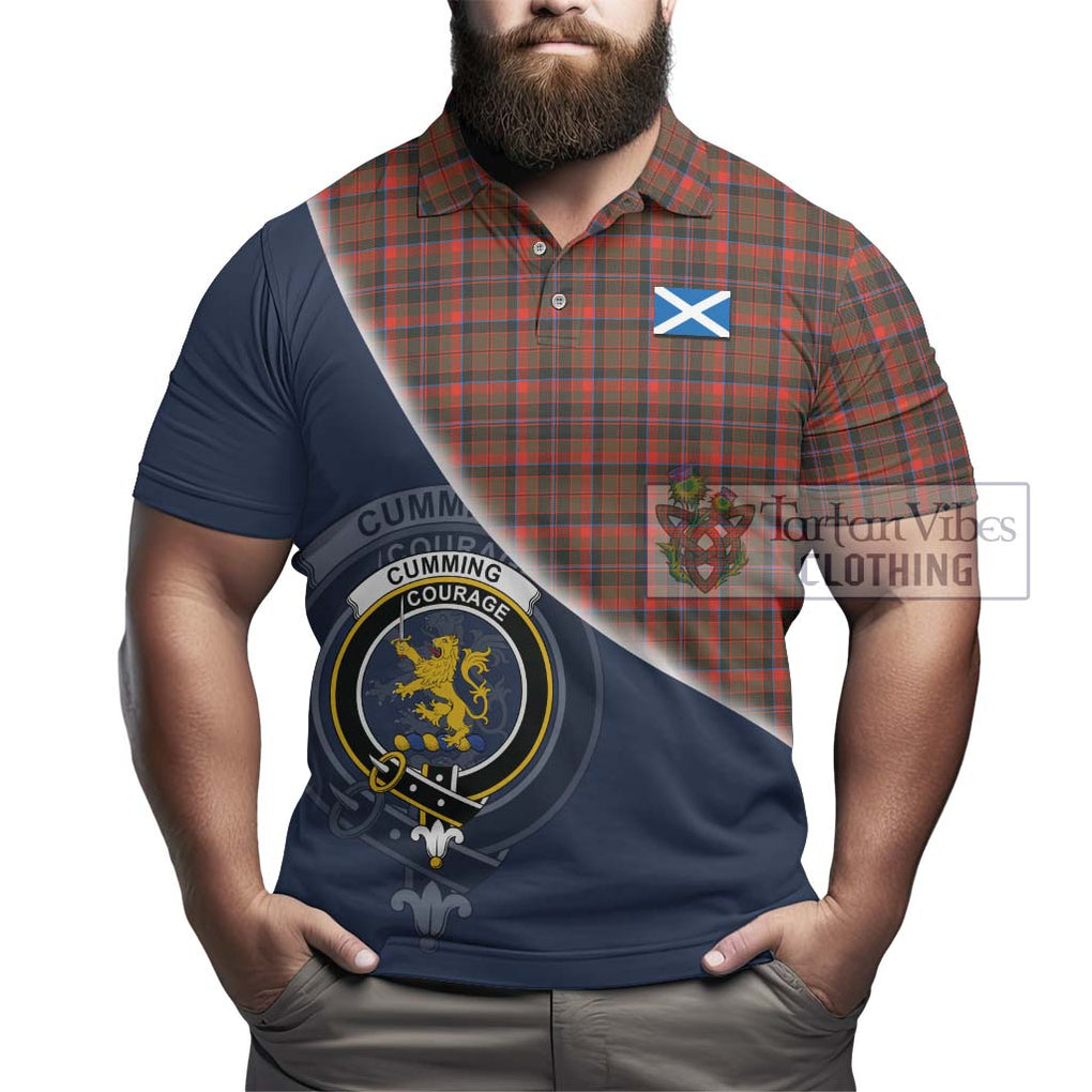 Cumming Hunting Weathered Tartan Polo Shirt with Personalised National Flag and Family Crest Half Style - Tartanvibesclothing Shop