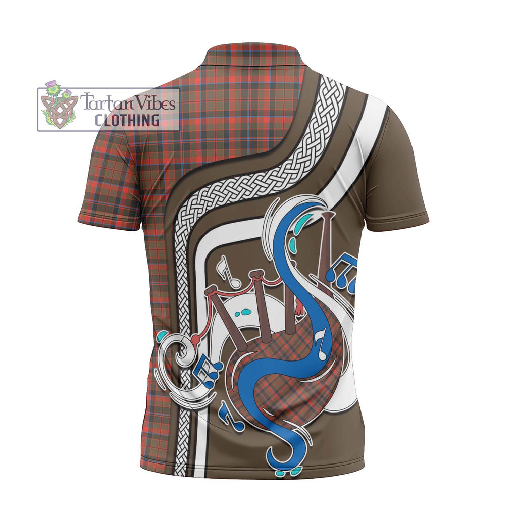 Cumming Hunting Weathered Tartan Zipper Polo Shirt with Epic Bagpipe Style - Tartanvibesclothing Shop