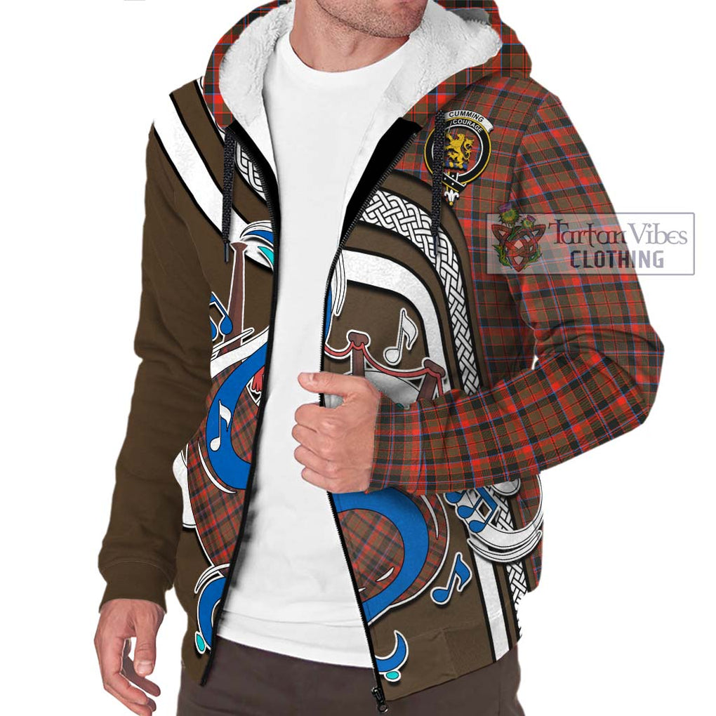 Cumming Hunting Weathered Tartan Sherpa Hoodie with Epic Bagpipe Style Unisex - Tartanvibesclothing Shop