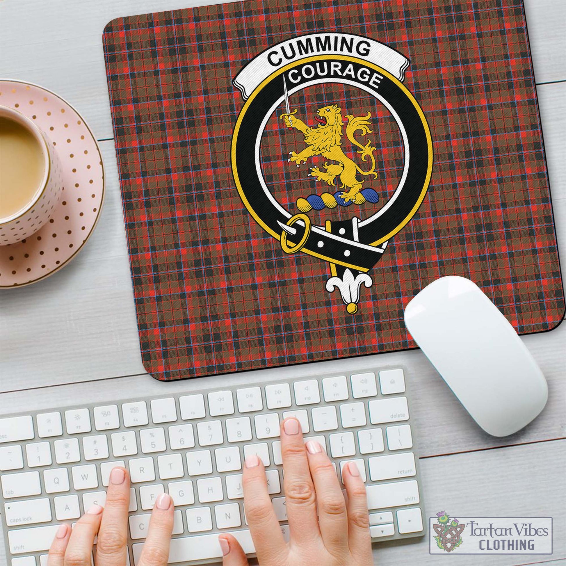 Tartan Vibes Clothing Cumming Hunting Weathered Tartan Mouse Pad with Family Crest