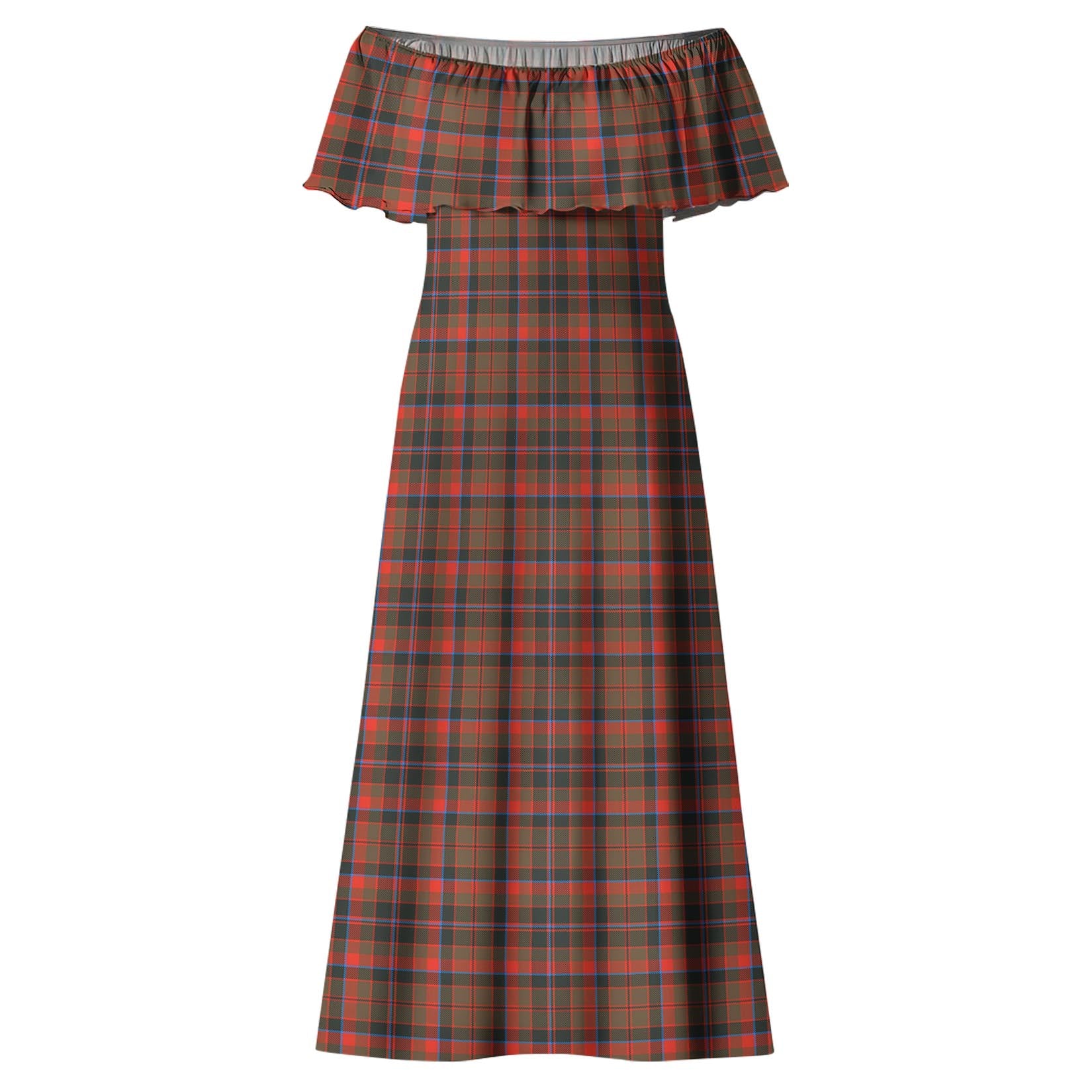 Cumming Hunting Weathered Tartan Off Shoulder Long Dress - Tartanvibesclothing