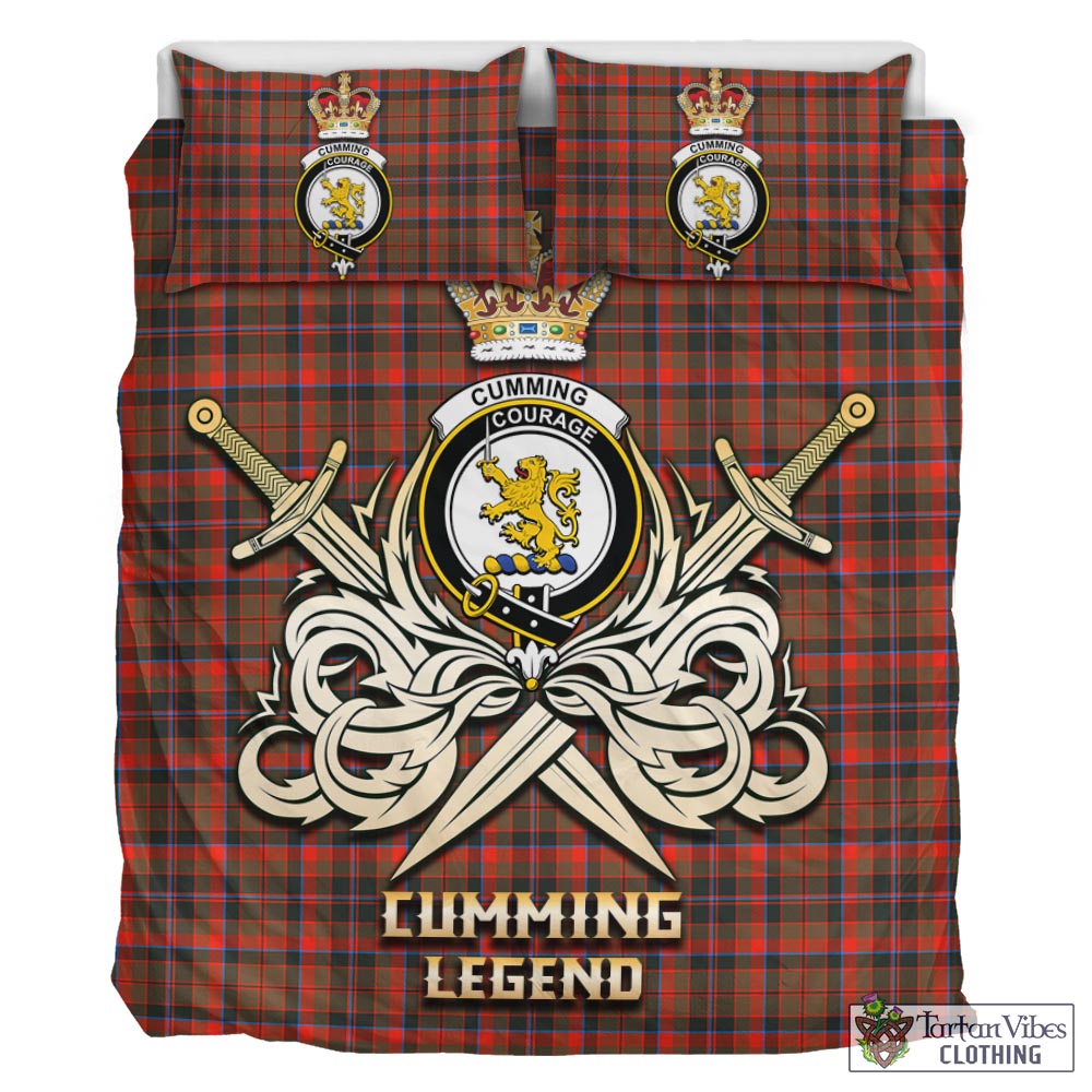 Tartan Vibes Clothing Cumming Hunting Weathered Tartan Bedding Set with Clan Crest and the Golden Sword of Courageous Legacy