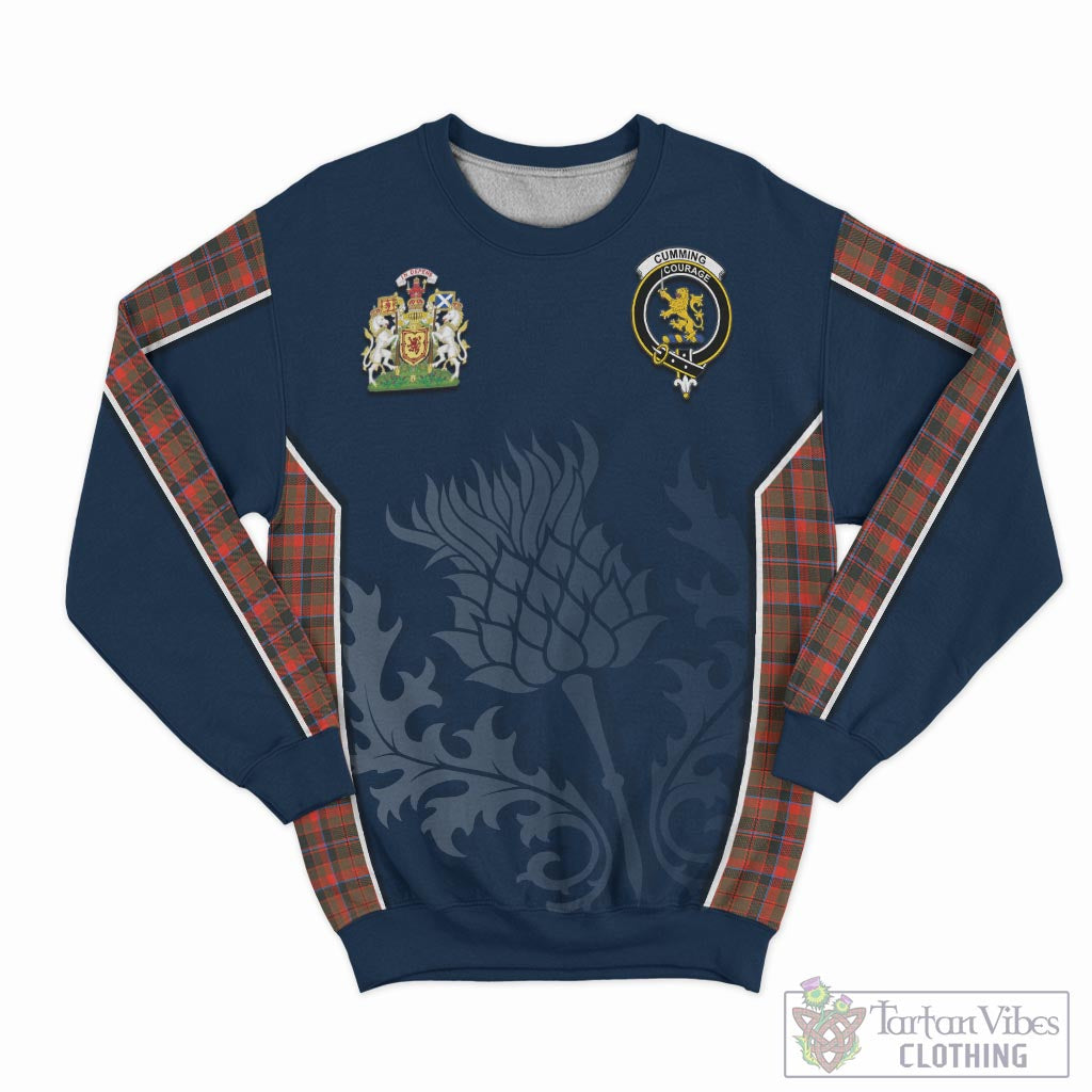 Tartan Vibes Clothing Cumming Hunting Weathered Tartan Sweatshirt with Family Crest and Scottish Thistle Vibes Sport Style