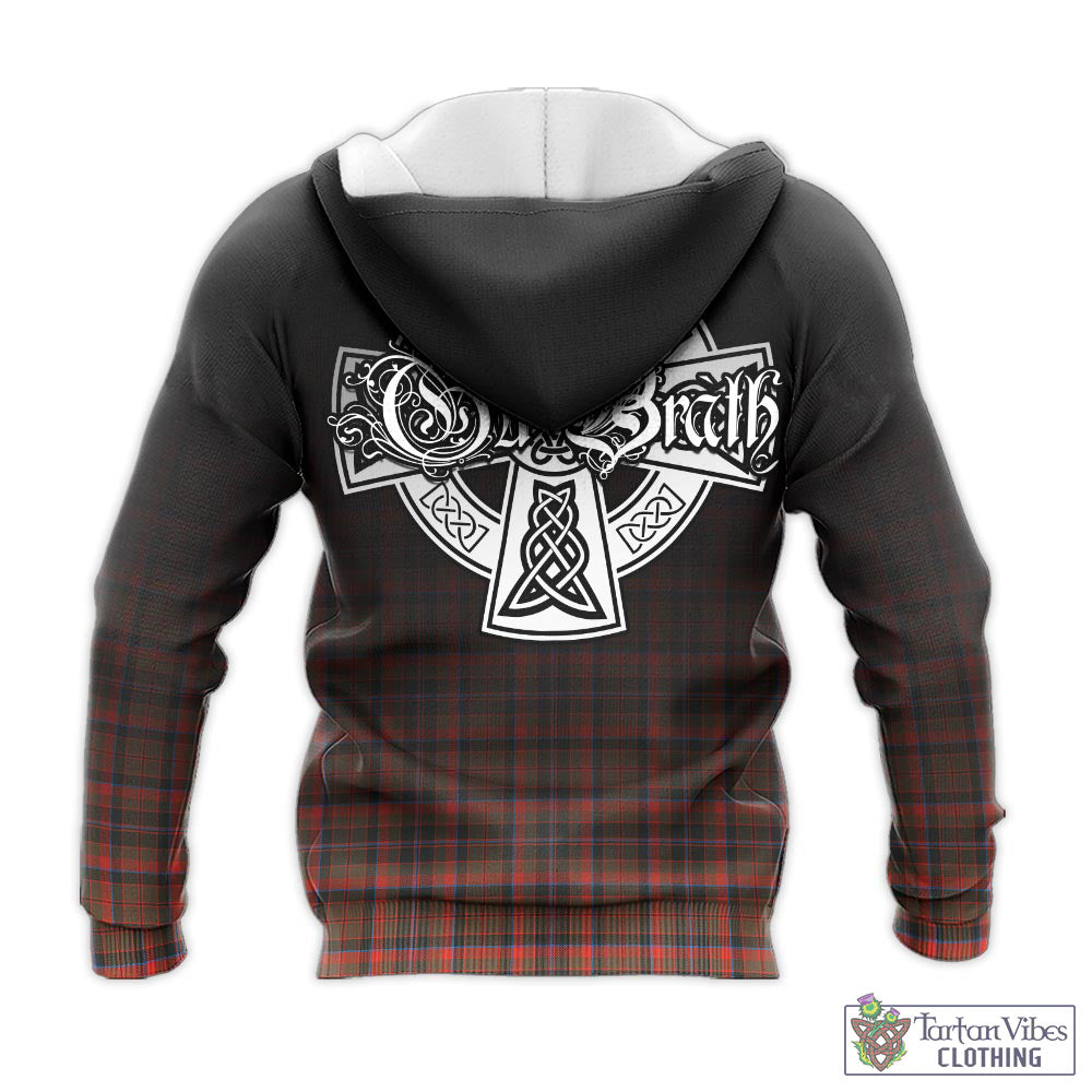 Tartan Vibes Clothing Cumming Hunting Weathered Tartan Knitted Hoodie Featuring Alba Gu Brath Family Crest Celtic Inspired