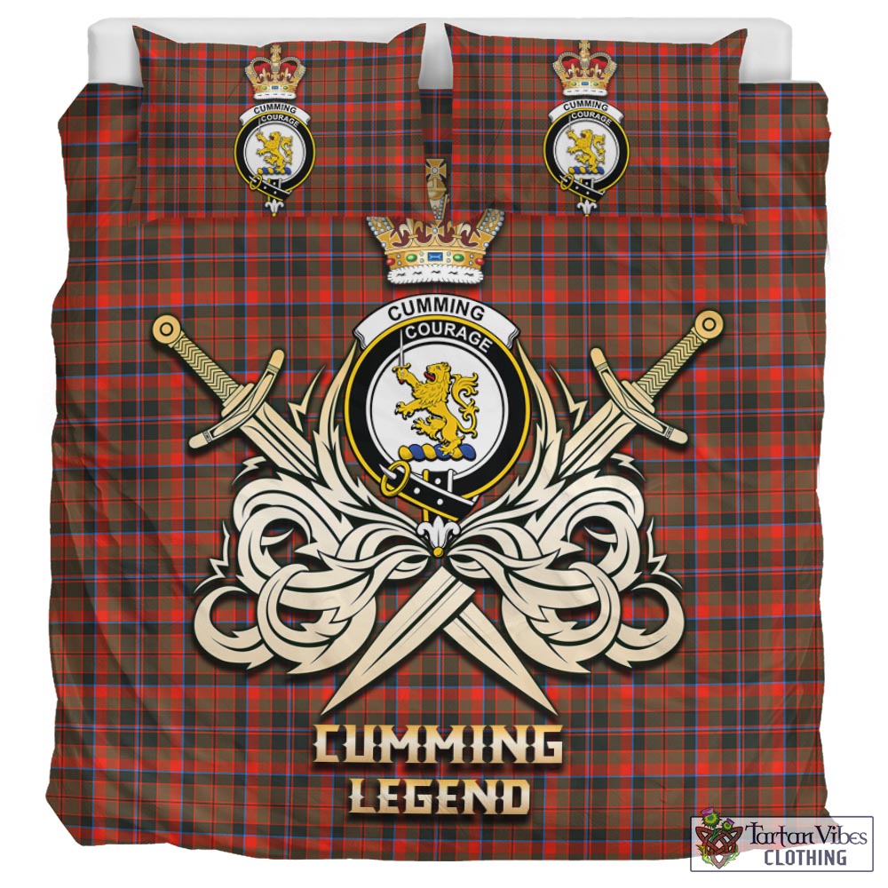 Tartan Vibes Clothing Cumming Hunting Weathered Tartan Bedding Set with Clan Crest and the Golden Sword of Courageous Legacy