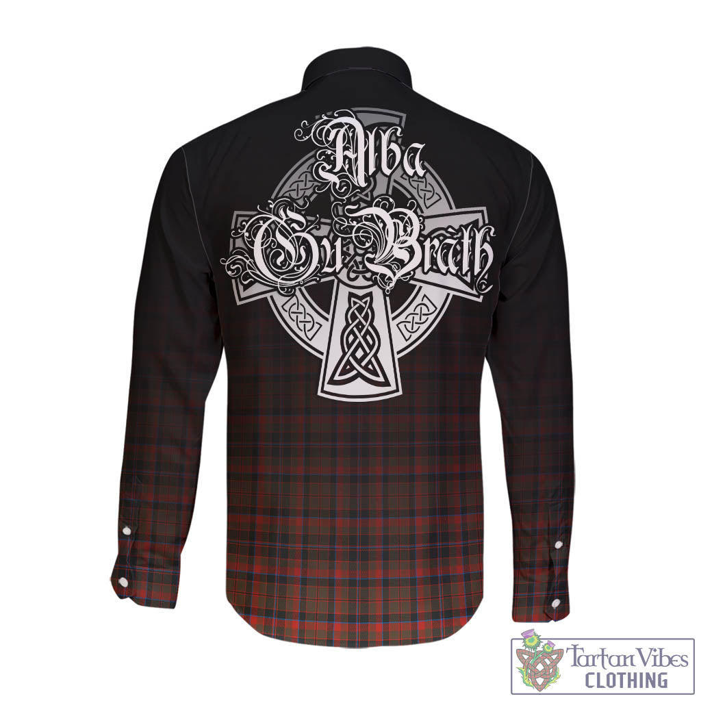 Tartan Vibes Clothing Cumming Hunting Weathered Tartan Long Sleeve Button Up Featuring Alba Gu Brath Family Crest Celtic Inspired