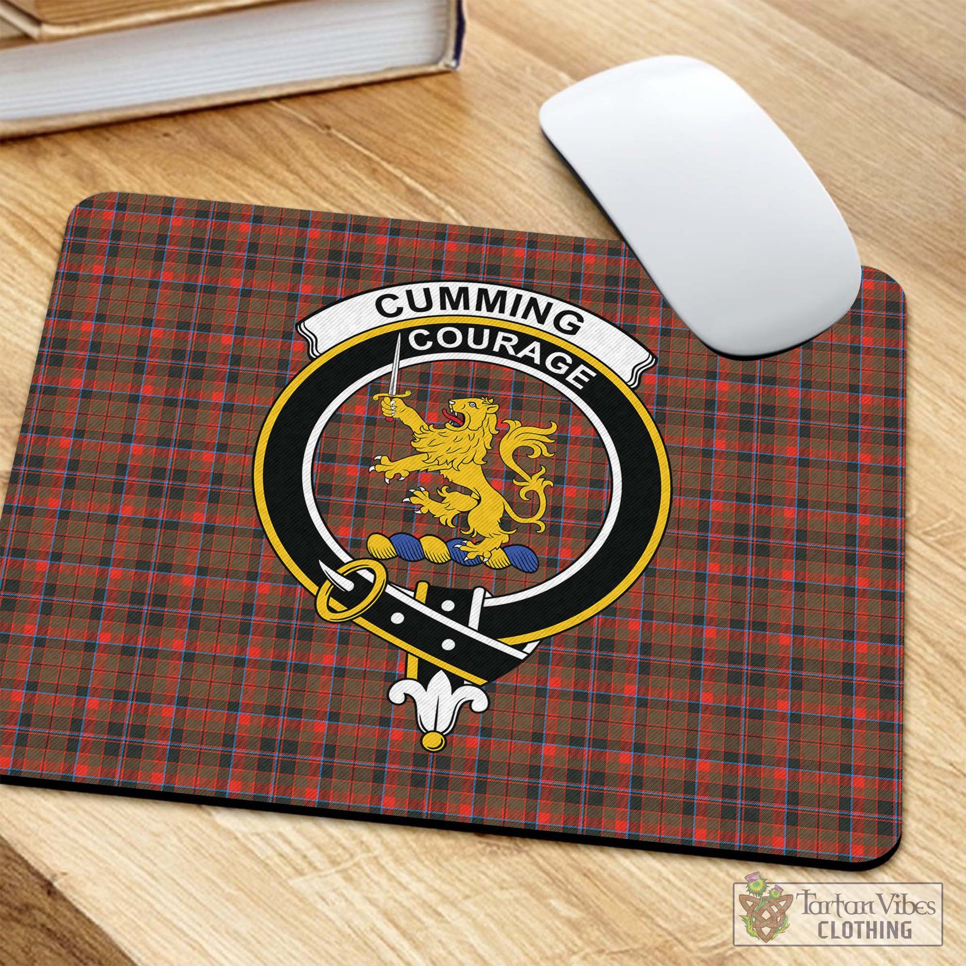 Tartan Vibes Clothing Cumming Hunting Weathered Tartan Mouse Pad with Family Crest