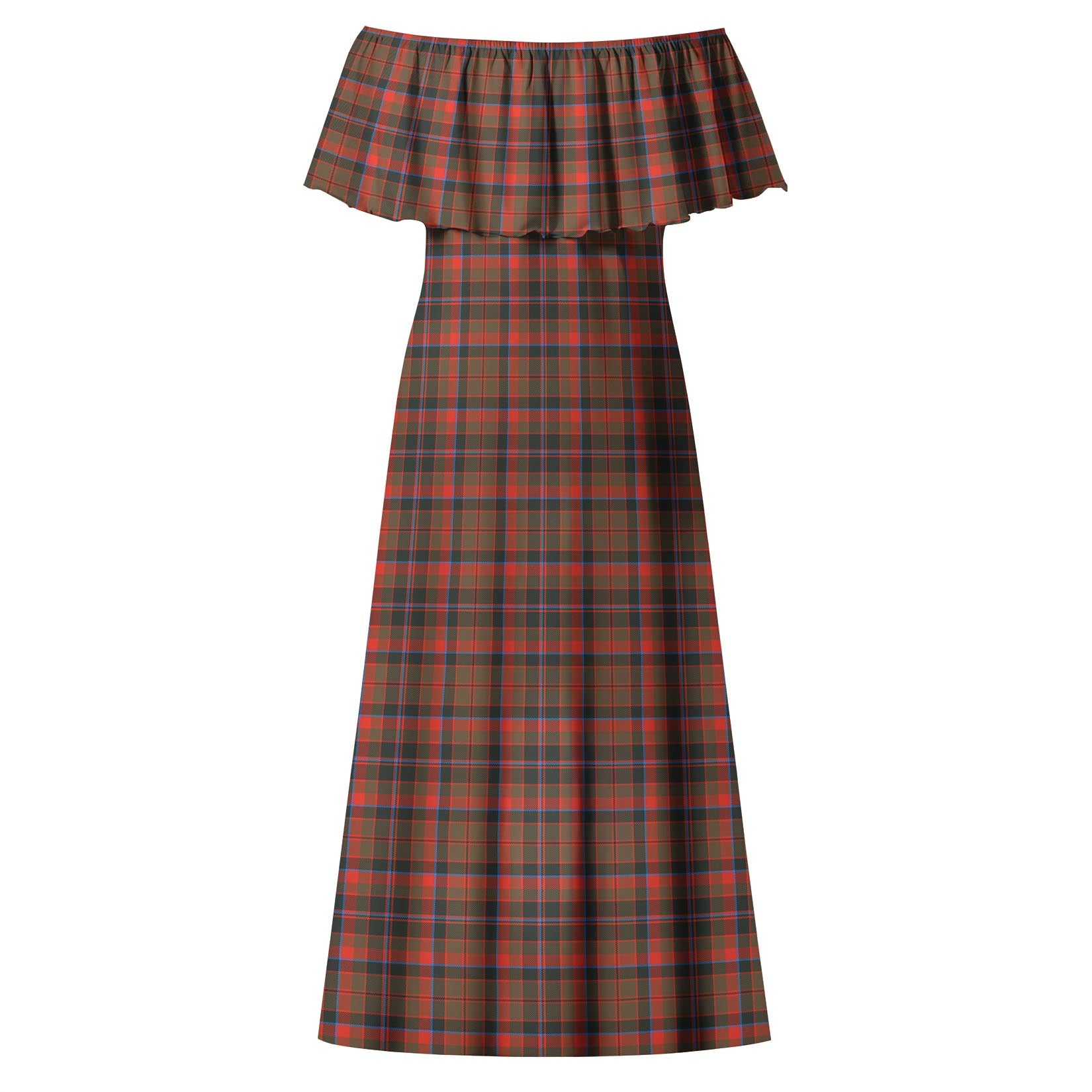 Cumming Hunting Weathered Tartan Off Shoulder Long Dress - Tartanvibesclothing