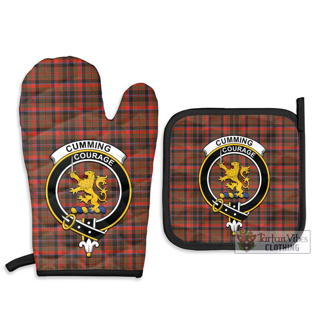 Cumming Hunting Weathered Tartan Combo Oven Mitt & Pot-Holder with Family Crest Combo 1 Oven Mitt & 2 Pot-Holder Black - Tartan Vibes Clothing