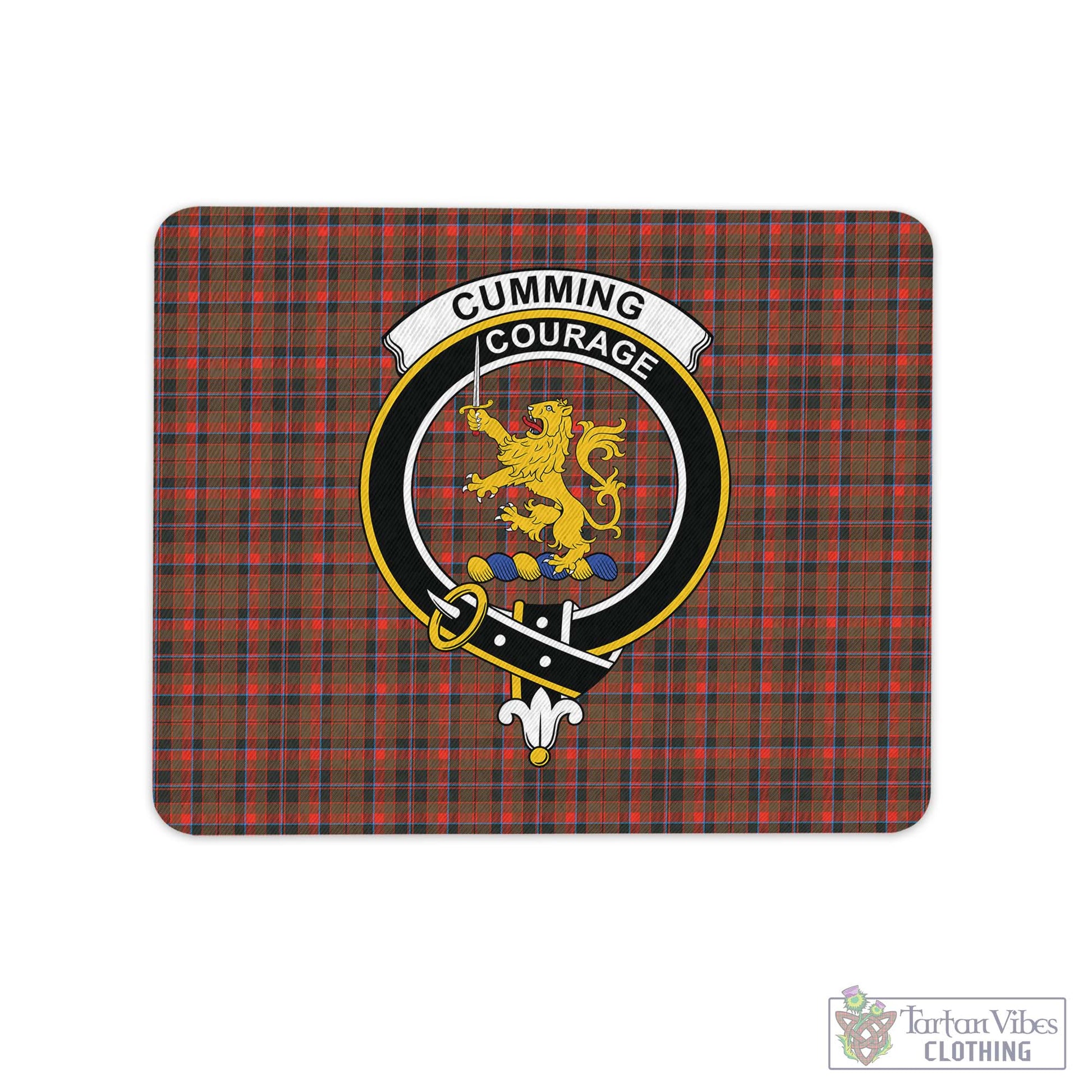 Tartan Vibes Clothing Cumming Hunting Weathered Tartan Mouse Pad with Family Crest