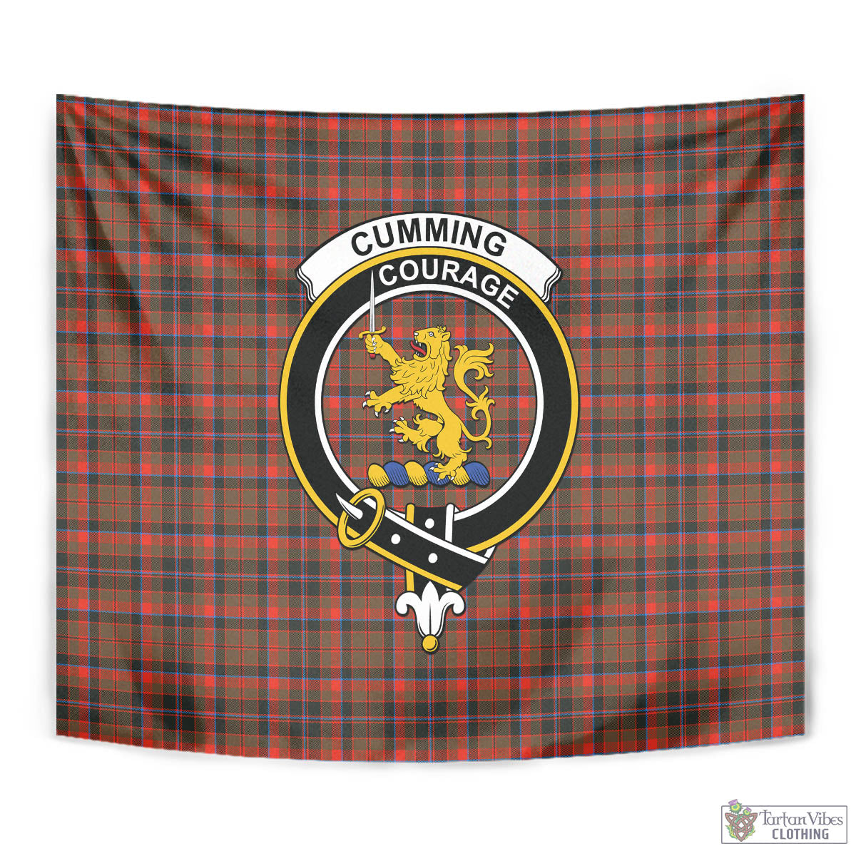 Tartan Vibes Clothing Cumming Hunting Weathered Tartan Tapestry Wall Hanging and Home Decor for Room with Family Crest