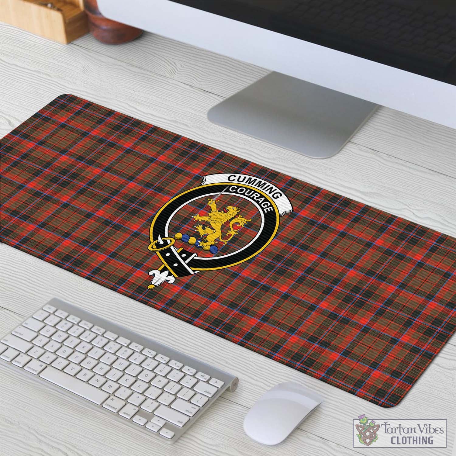 Tartan Vibes Clothing Cumming Hunting Weathered Tartan Mouse Pad with Family Crest