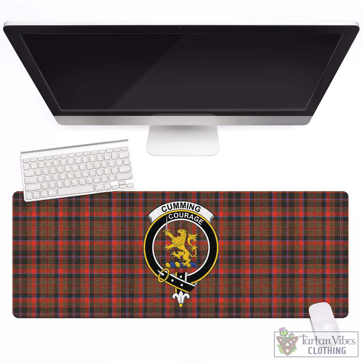 Tartan Vibes Clothing Cumming Hunting Weathered Tartan Mouse Pad with Family Crest