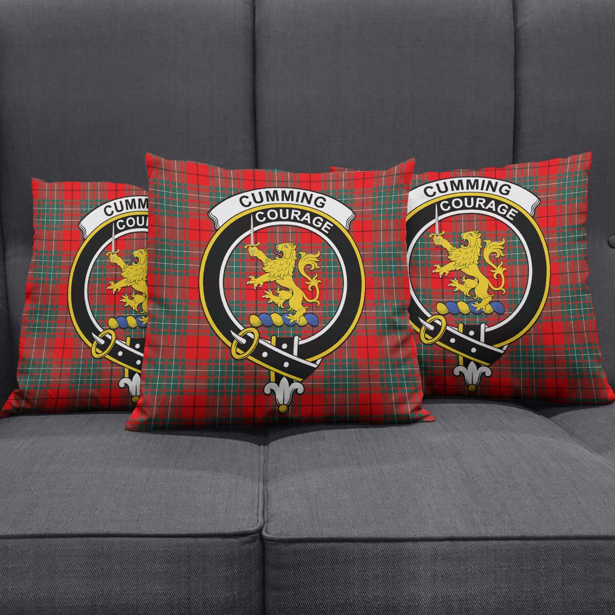 Cumming Modern Tartan Pillow Cover with Family Crest Square Pillow Cover - Tartanvibesclothing