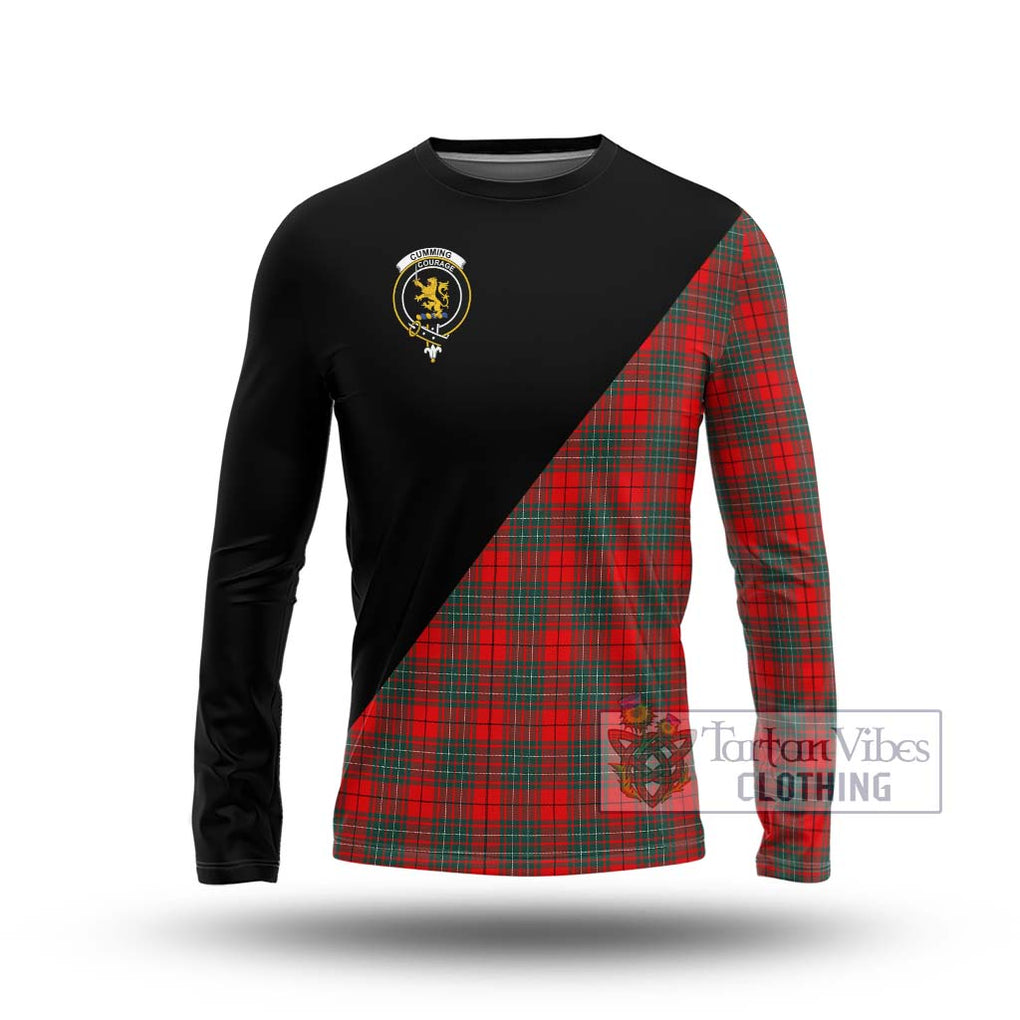 Cumming Modern Tartan Long Sleeve T-Shirt with Family Crest and Military Logo Style Unisex - Tartanvibesclothing Shop