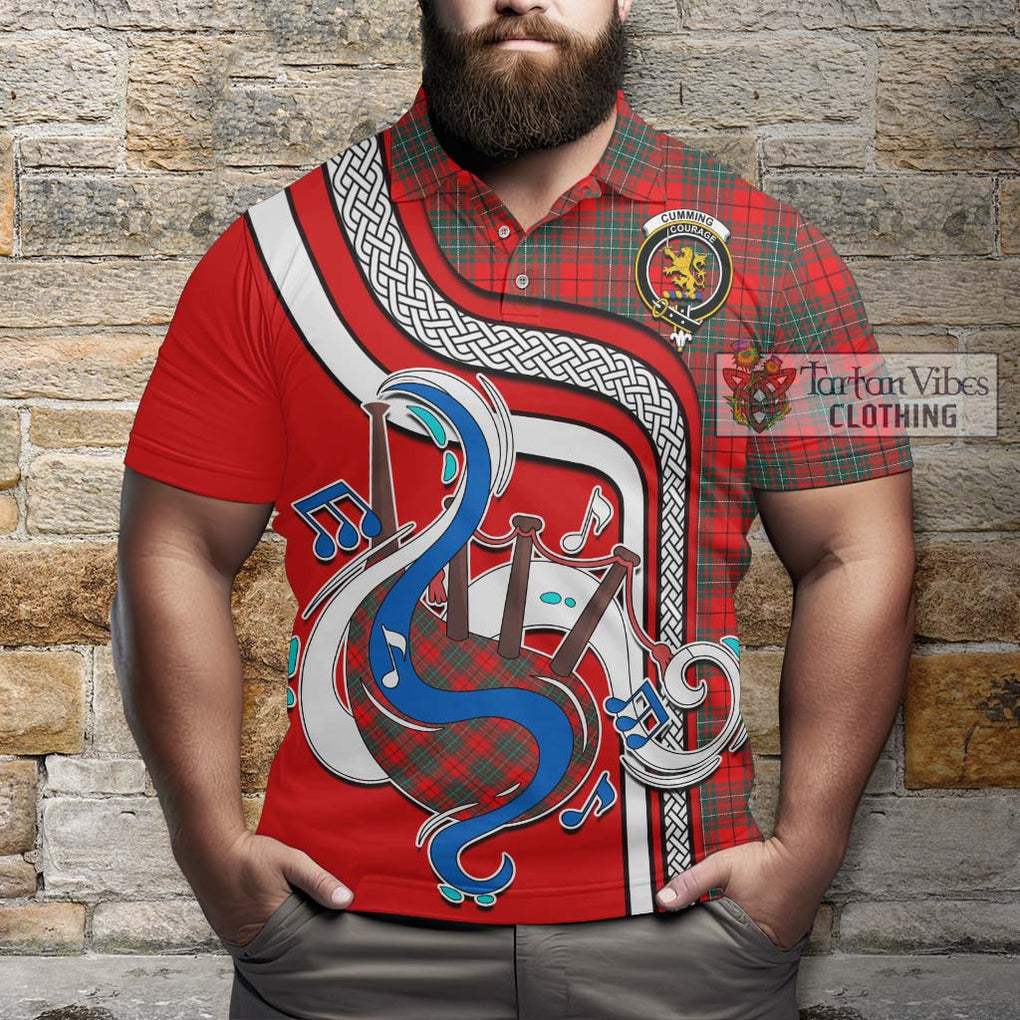 Tartan Vibes Clothing Cumming Modern Tartan Polo Shirt with Epic Bagpipe Style