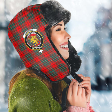 Cumming Modern Tartan Winter Trapper Hat with Family Crest