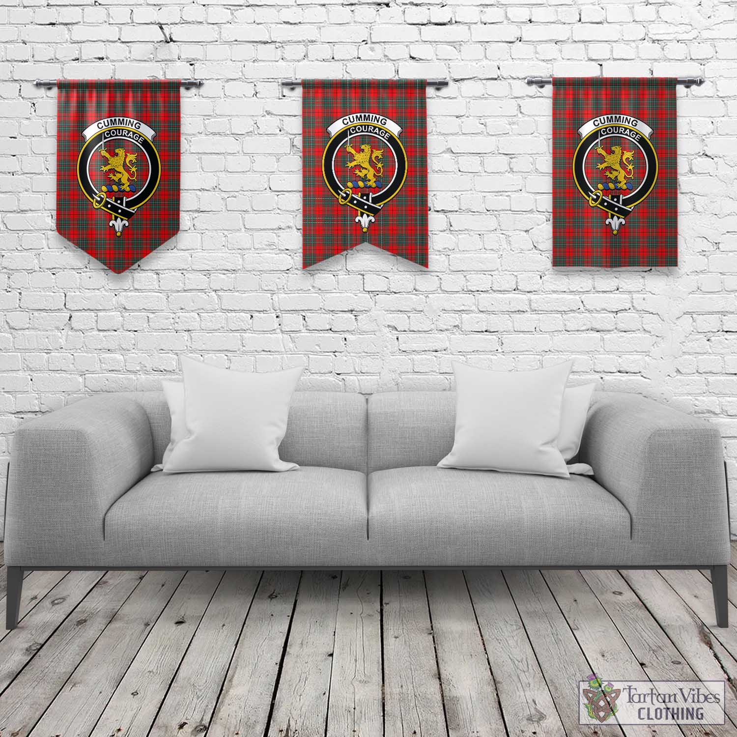 Tartan Vibes Clothing Cumming Modern Tartan Gonfalon, Tartan Banner with Family Crest